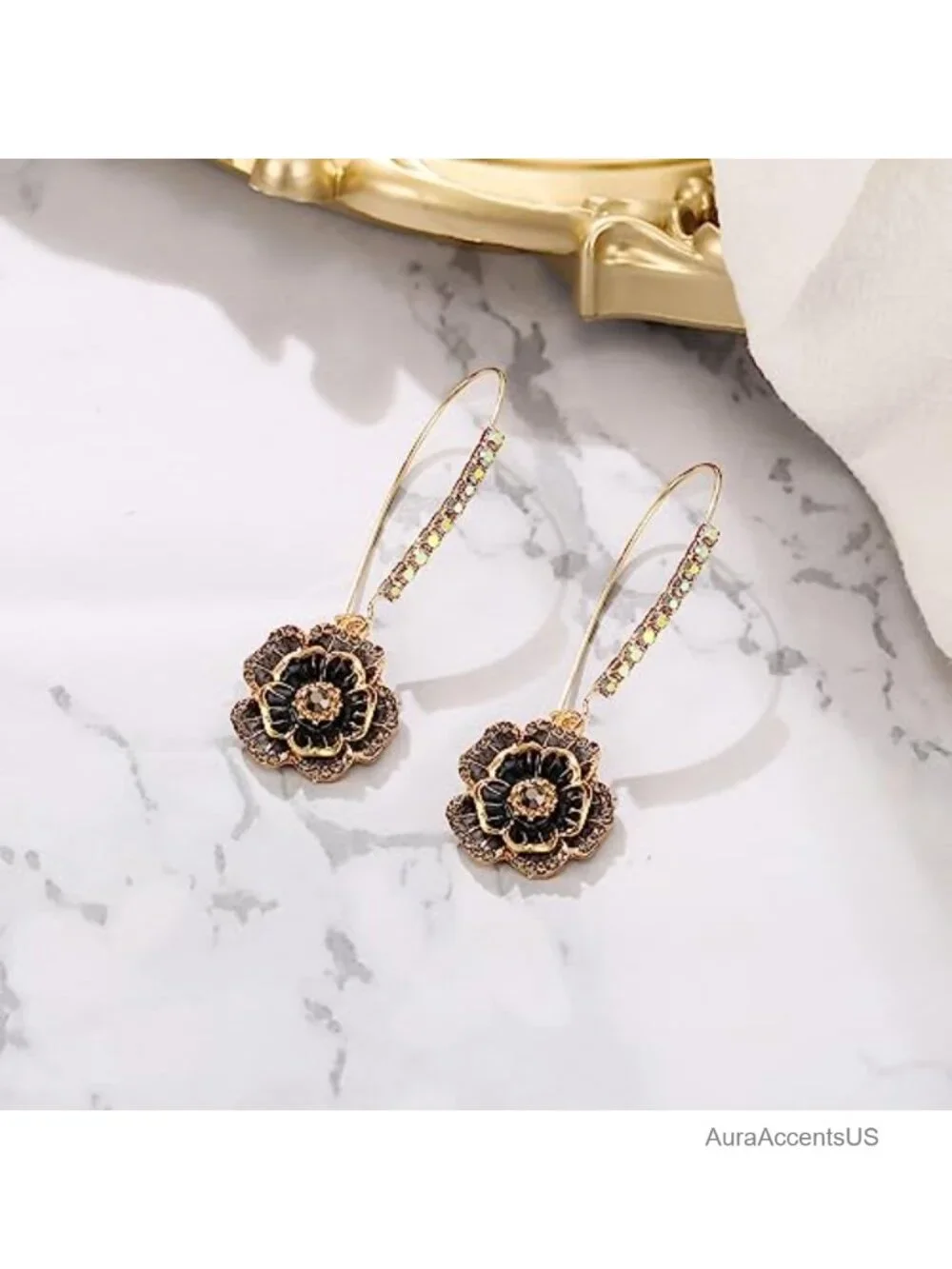 Rhinestone Enamel Rose Flower Drop Dangle Earrings for Women Prom Party Gift